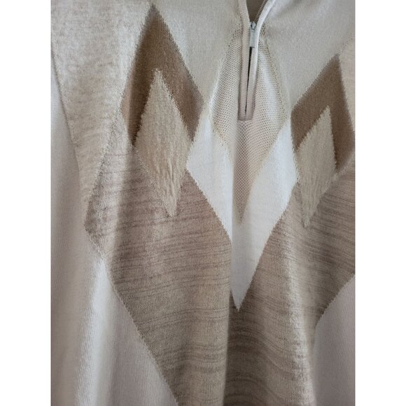 Cortigiani Mens Tan Grandpa sweater size Large Wool Italy mohair 1/4 zip Flaw - Picture 5 of 15